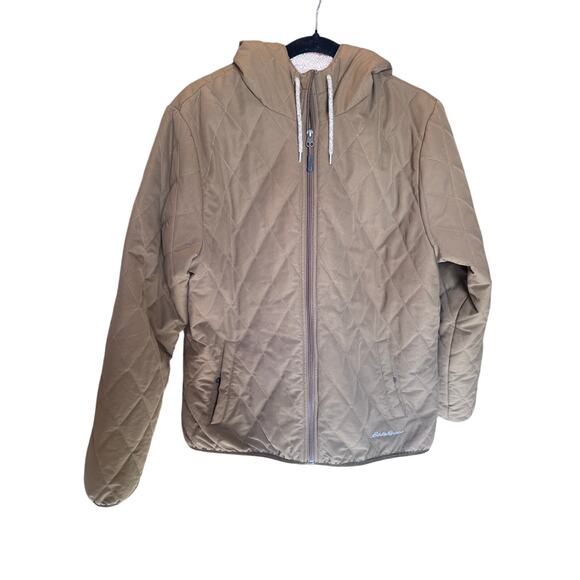 Eddie Bauer Quilted Brown Hooded Jacket Men’s XL Full Zip Warm Casual Outdoor - Picture 1 of 15
